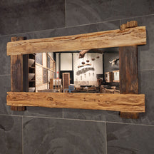 EROSI Badspiegel A5 aus recyceltem Teakholz, 140 x 80 cm, moderne Badgestaltung, natürliche Holzoptik