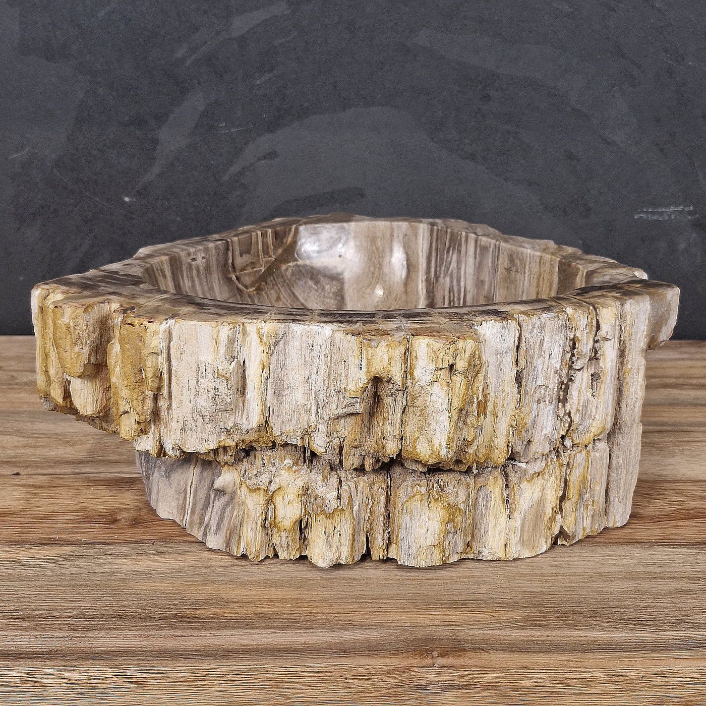 Versteinertes Holz Waschbecken von Fossil Wood, Naturstein, handgefertigtes Unikat, 40-60 cm für Badgestaltung