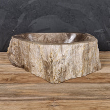 Aufsatzwaschbecken aus versteinertem Holz von FOSSIL WOOD, naturstein, Unikat, 47x36x15 cm für Badgestaltung.