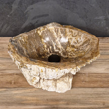 Aufsatzwaschbecken aus versteinertem Holz von FOSSIL WOOD, Naturstein, handgefertigtes Unikat, 44x42x15 cm für Badgestaltung