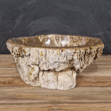 Aufsatzwaschbecken aus versteinertem Holz, Naturstein, Unikat, Maße 44x42x15cm, von FOSSIL WOOD für Badgestaltung.