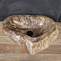 Aufsatzwaschbecken aus versteinertem Holz von Fossil Wood, Naturstein, handgefertigtes Unikat, 40-60 cm Größe, Badgestaltung