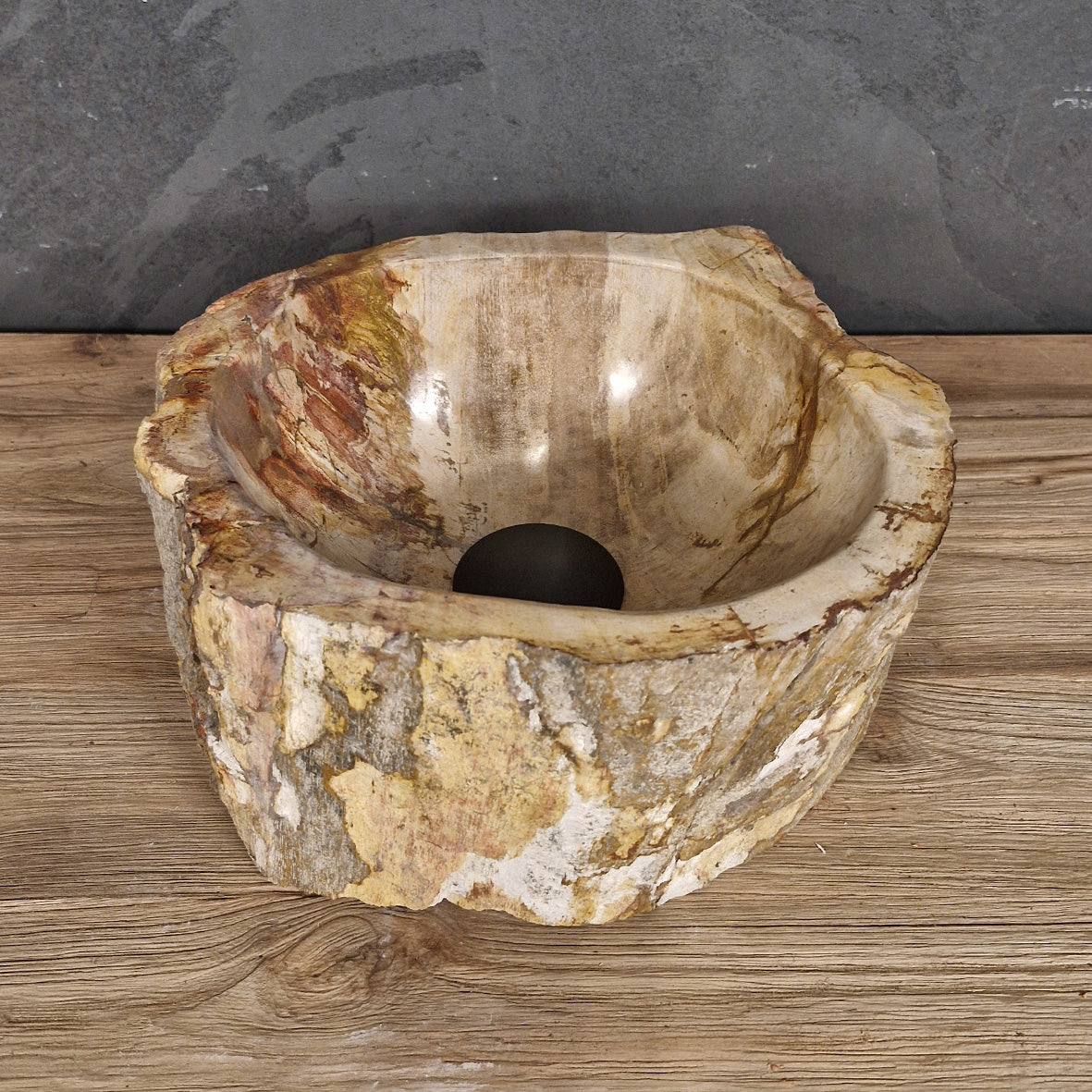 Aufsatzwaschbecken aus versteinertem Holz von Fossil Wood, naturstein, Unikat, 30 x 23 x 15 cm, für Badgestaltung