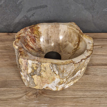 Aufsatzwaschbecken aus versteinertem Holz von Fossil Wood, naturstein, Unikat, 30 x 23 x 15 cm, für Badgestaltung