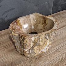 Aufsatzwaschbecken aus versteinertem Holz von FOSSIL WOOD, naturstein, 30x23x15cm, für Badgestaltung, Unikat, naturbelassen