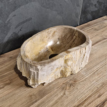 Aufsatzwaschbecken aus versteinertem Holz von FOSSIL WOOD, naturstein, 35x22x14 cm, einzigartiges Design für Badgestaltung