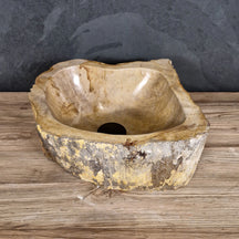 Aufsatzwaschbecken aus versteinertem Holz, Fossil Wood, Naturstein, Maße 38x31x15cm, für Badgestaltung.