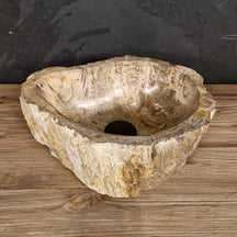 Aufsatzwaschbecken aus versteinertem Holz von FOSSIL WOOD, Naturstein, Maße 39x29x15cm, handgefertigt, Unikat für Badgestaltung