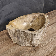 Aufsatzwaschbecken aus versteinertem Holz von Fossil Wood, naturstein, 38x30x14cm, für Badgestaltung, Unikat
