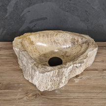 Aufsatzwaschbecken aus versteinertem Holz, Fossil Wood, 38x30x14cm, einzigartiges Naturstein-Badgestaltung