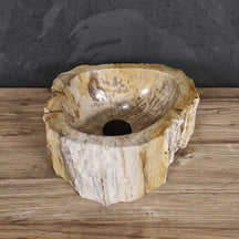 Aufsatzwaschbecken aus versteinertem Holz von FOSSIL WOOD, naturstein, 34x30x14 cm, handgefertigt, für Badgestaltung