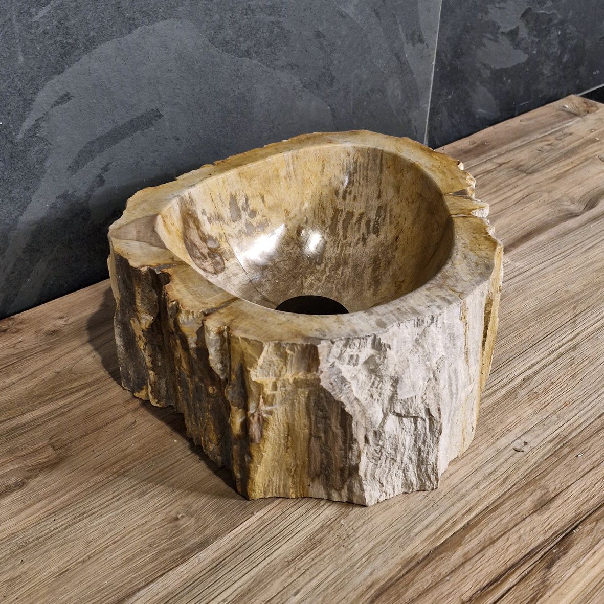 Aufsatzwaschbecken aus versteinertem Holz von Fossil Wood, 34x30x14 cm, naturstein, einzigartiges Design für Badgestaltung