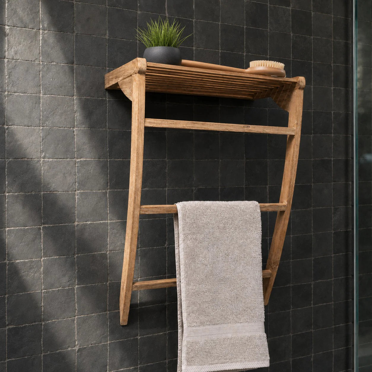 Badaccessoires | Wandregal | Teakholz