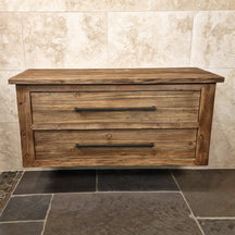 Hängeschrank aus Altholz für Badgestaltung, nachhaltige Java Badmöbel, 126x48x58cm, wandmontiert, rustikale Badezimmeraufbewahrung