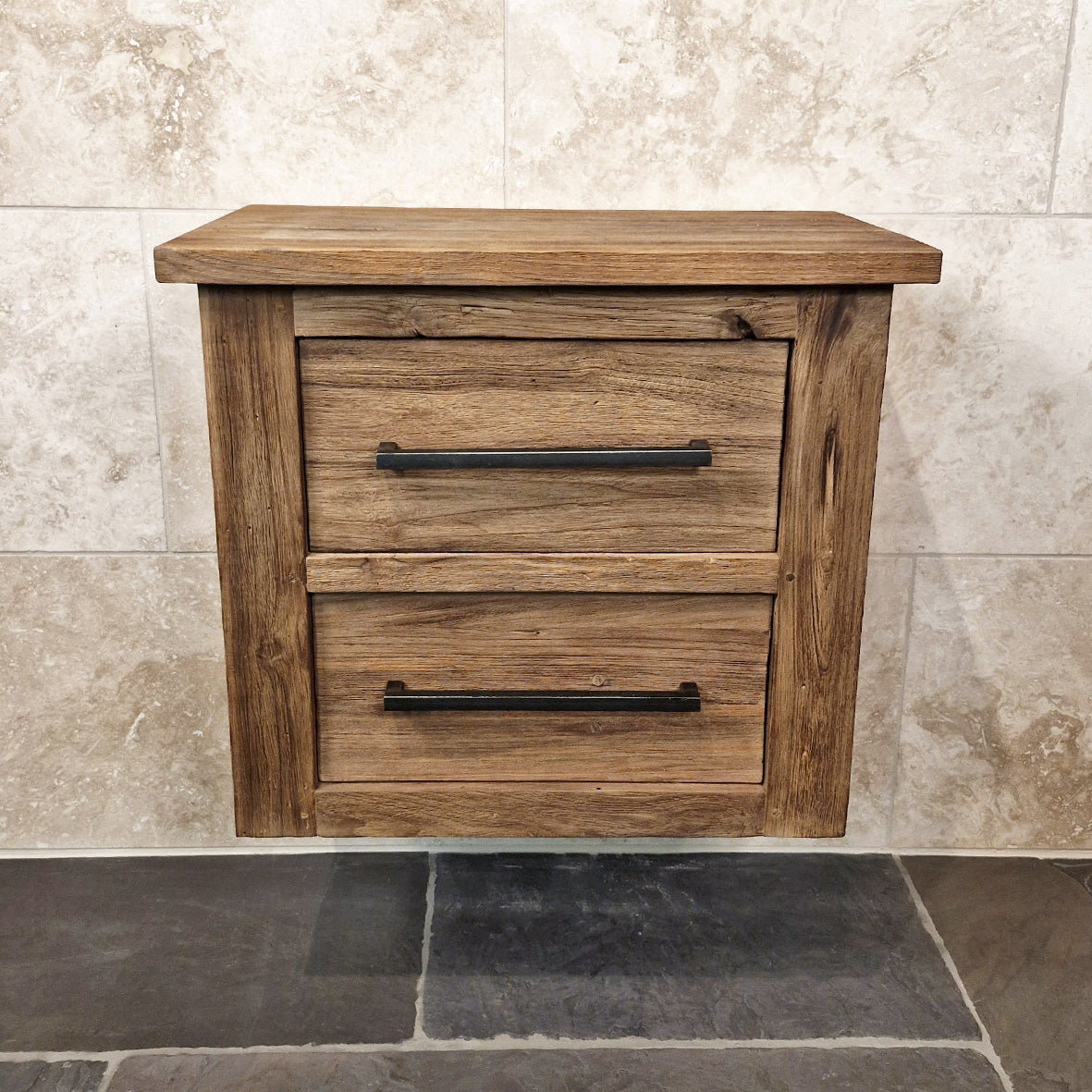 Java Hängeschrank aus Altholz, 66x40x58cm, für Badgestaltung, nachhaltige Badmöbel mit natürlichem Holzlook