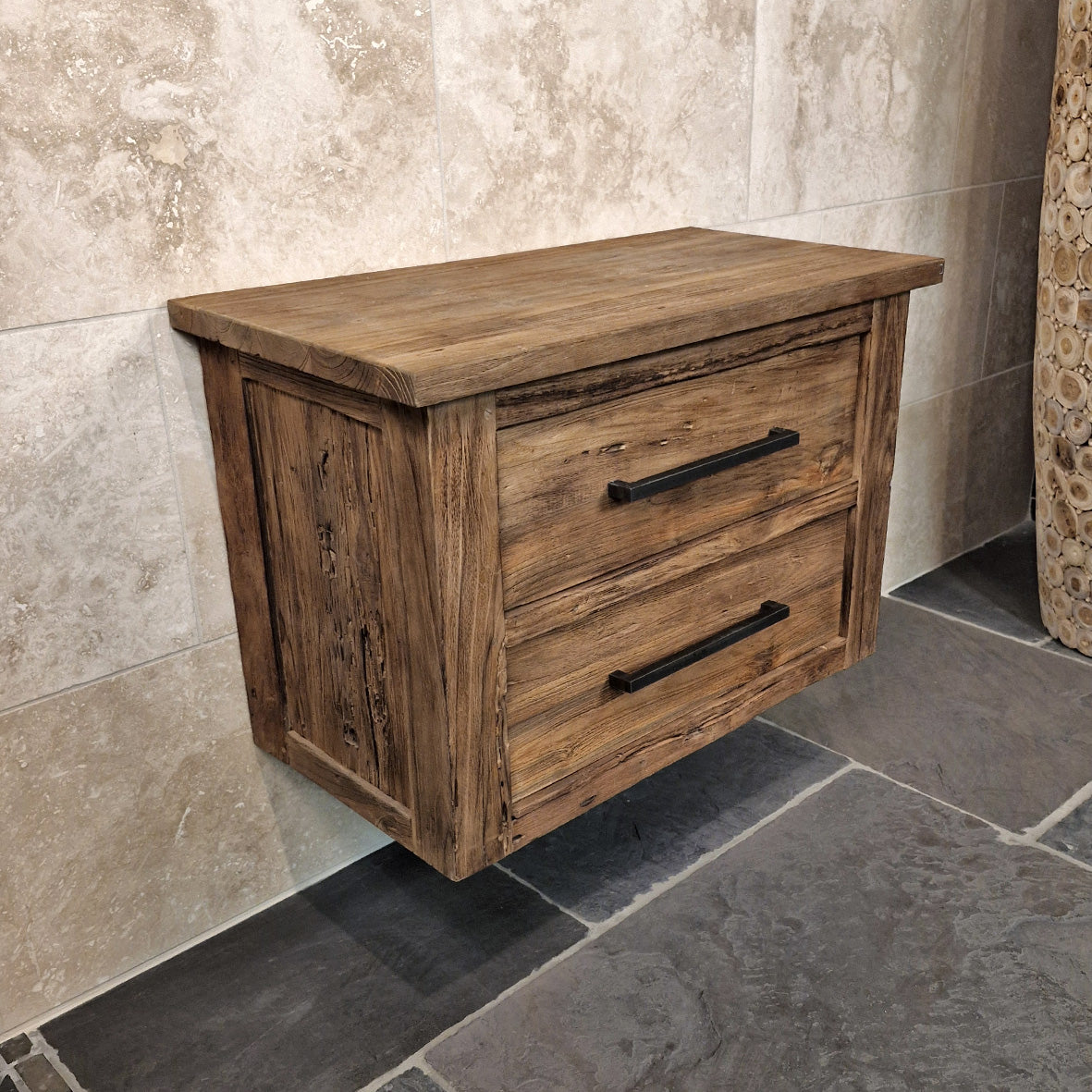 Hängeschrank für Bad aus Altholz, nachhaltige Badgestaltung, Java Marke, 86x45x58cm, natürliche Holzoptik