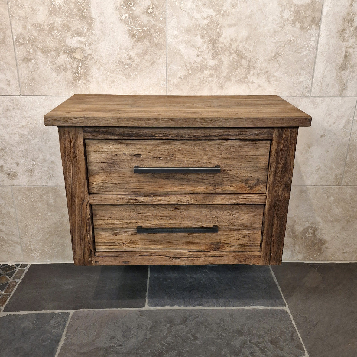 Hängeschrank für Bad aus Altholz, nachhaltige Badgestaltung, Java Marke, 86x45x58cm, stilvoller Badmöbel-Entwurf