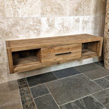 Hängeschrank für Bad aus recyceltem Teakholz von Komodo, wandmontiert, naturfarben, Maße 180x53x40cm, stilvolle Badgestaltung
