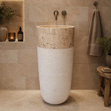 Standwaschbecken | Marmor cremeweiß und beige | 90 x 50 cm | Badgestaltung