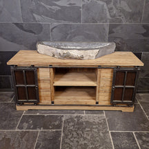 Unterschrank für Badezimmer aus recyceltem Teakholz mit Metall-Schiebetüren, badgestaltung von MEDAN, 180x54x80cm