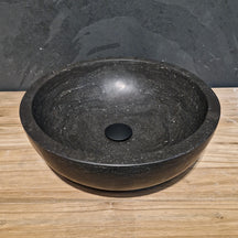 Rundes Aufsatzwaschbecken aus glattem Blaustein, Naturstein, von MOSKAU, für moderne Badgestaltung, 45 cm Durchmesser