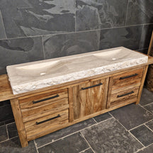 Doppelwaschtisch aus grobem Travertin-Naturstein, 186cm breit, für Badgestaltung, von MILAN in verschiedenen Größen.