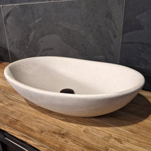 Aufsatzwaschbecken aus Mineralguss im gebrochenen weißen Terrazzo-Design, 60x40x15cm, für moderne Badgestaltung.