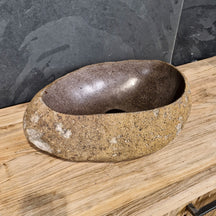 Aufsatzwaschbecken aus Flussstein, Naturstein, Unikat, 48x30x15 cm, für Badgestaltung, von FLUSSSTEIN