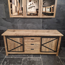 Teakholz Badunterschrank von OTARA, langlebige Kommode für Badezimmer, natürliche Optik, Maße 186x55x80cm