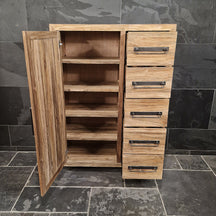 Hochschrank von PELEMSEWU mit Carving-Tür für Badgestaltung, Maße 100x40x140cm, stilvoller Badezimmerschrank