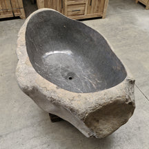 Freistehende Badewanne aus Flussstein von POSEIDON, Maße 193 x 120 x 67 cm, elegante Badgestaltung, natürliche Optik