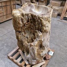 Standwaschbecken aus versteinertem Holz, 57x47x90 cm, mit Unteranschluss, Zakynthos Badgestaltung, einzigartiges Fossilholz-Design