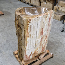 Standwaschbecken aus versteinertem Holz von Zakynthos, 58x44x91 cm, mit Platz für Hahnloch, robuste Badgestaltung