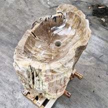 Standwaschbecken aus versteinertem Holz, 60x39x90 cm, Zakynthos Badgestaltung, naturbelassene Holzoptik, elegantes Badezimmerdesign