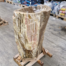 Standwaschbecken aus versteinertem Holz von Zakynthos, 60x39x90 cm, mit natürlicher Holzoptik für Badgestaltung.