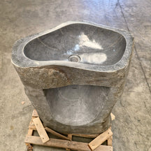 Rhodos Standwaschbecken aus Flussstein, Badgestaltung, 67x42x90 cm, natürliche Oberfläche, robustes Design