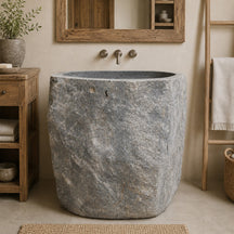 Standwaschbecken aus Flussstein, 80x67x90 cm, in Badgestaltung mit natürlichem Design, Naturstein