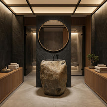 Standwaschbecken aus Flussstein, 58x47x90 cm, elegante Badgestaltung mit natürlichem Stein-Design, stilvoll und robust.