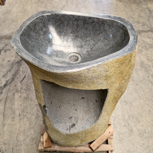 Standwaschbecken aus Flussstein von Rhodos, 55x40x90 cm, für Badgestaltung, naturbelassenes Design, robustes Material