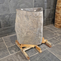 Standwaschbecken aus Flussstein von Rhodos, Badgestaltung, Maße 70x53x90 cm, natürliche Steinoptik, modernes Design