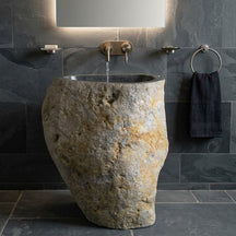 Standwaschbecken aus Flussstein, Badgestaltung, Maße 86 x 53 x 90 cm, stilvolle Naturstein-Waschtisch-Design