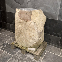 Rhodos Standwaschbecken Flussstein, Badgestaltung aus Naturstein, 82 x 57 x 91 cm, modernes Waschbecken für das Badezimmer