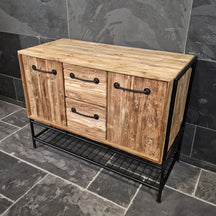 Kleiner Badschrank mit Ablage aus recyceltem Teakholz, Yogyakarta, mit Gitterdesign, Maße 100x47x80cm, für stilvolle Badgestaltung