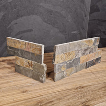 Muster Naturstein Verblender aus Schiefer Multicolor, Ecke, sichtbare Muster und bunte Schieferplatten für Wandgestaltung