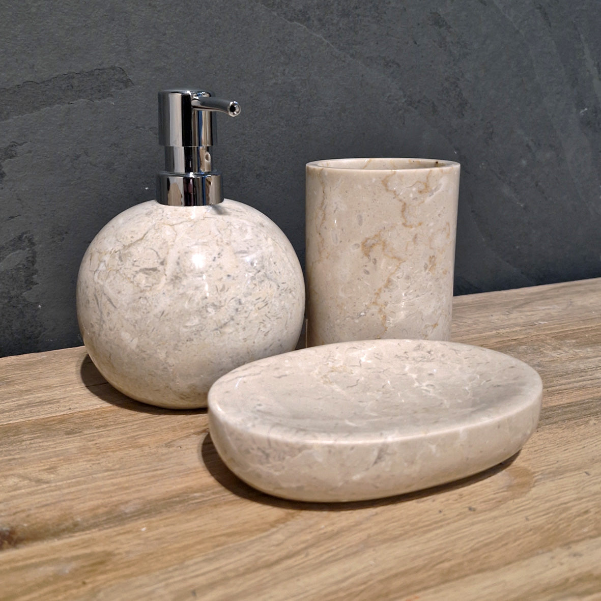 Beiger Marmor | Rund | 3-teiliges Set