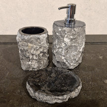 Schwarzer Marmor | Grobe Außenkante | 3-teiliges Set