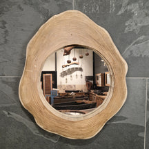 Wandspiegel Badspiegel aus Baumstumpf, H 1-6, in verschiedenen Größen, mit natürlicher Baumscheiben-Optik, Maße 56x48x7cm