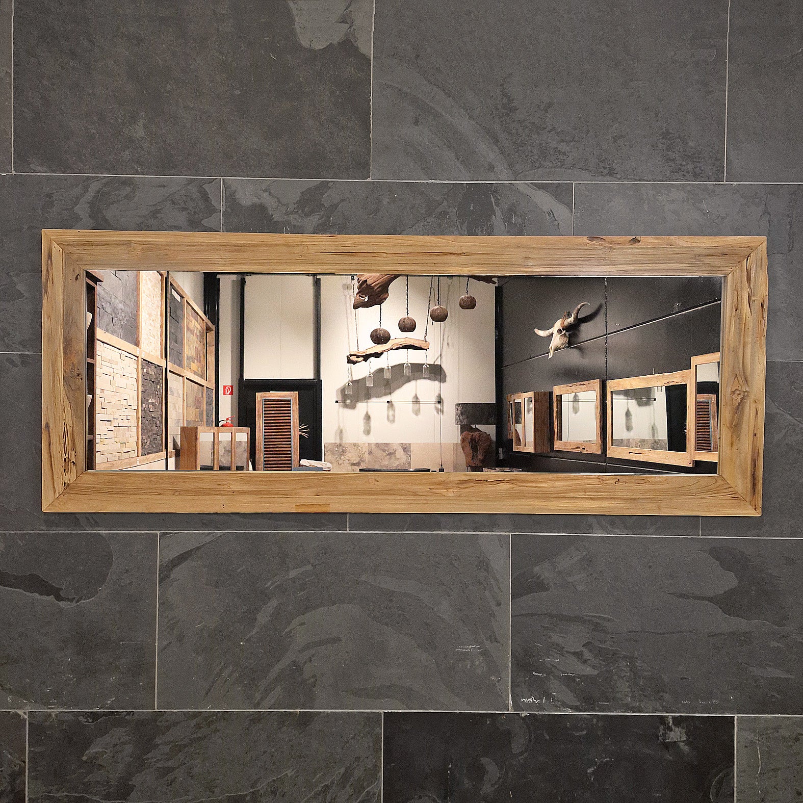 Recycelter Teakholz-Badspiegel in Unikat-Design, STANDARD, mit verschiedenen Größen, elegantes Badezimmer-Accessoire, natürliche Optik
