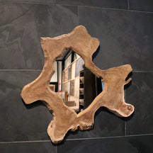 Wandspiegel Badspiegel aus recyceltem Teakholz in verschiedenen Größen, stilvolle Badgestaltung von Baumstumpf.