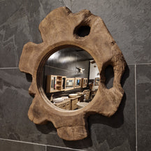 Wandspiegel Badspiegel aus Baumstumpf-Design, rechteckig, mit natürlicher Holzoptik, in verschiedenen Größen, für Badgestaltung.